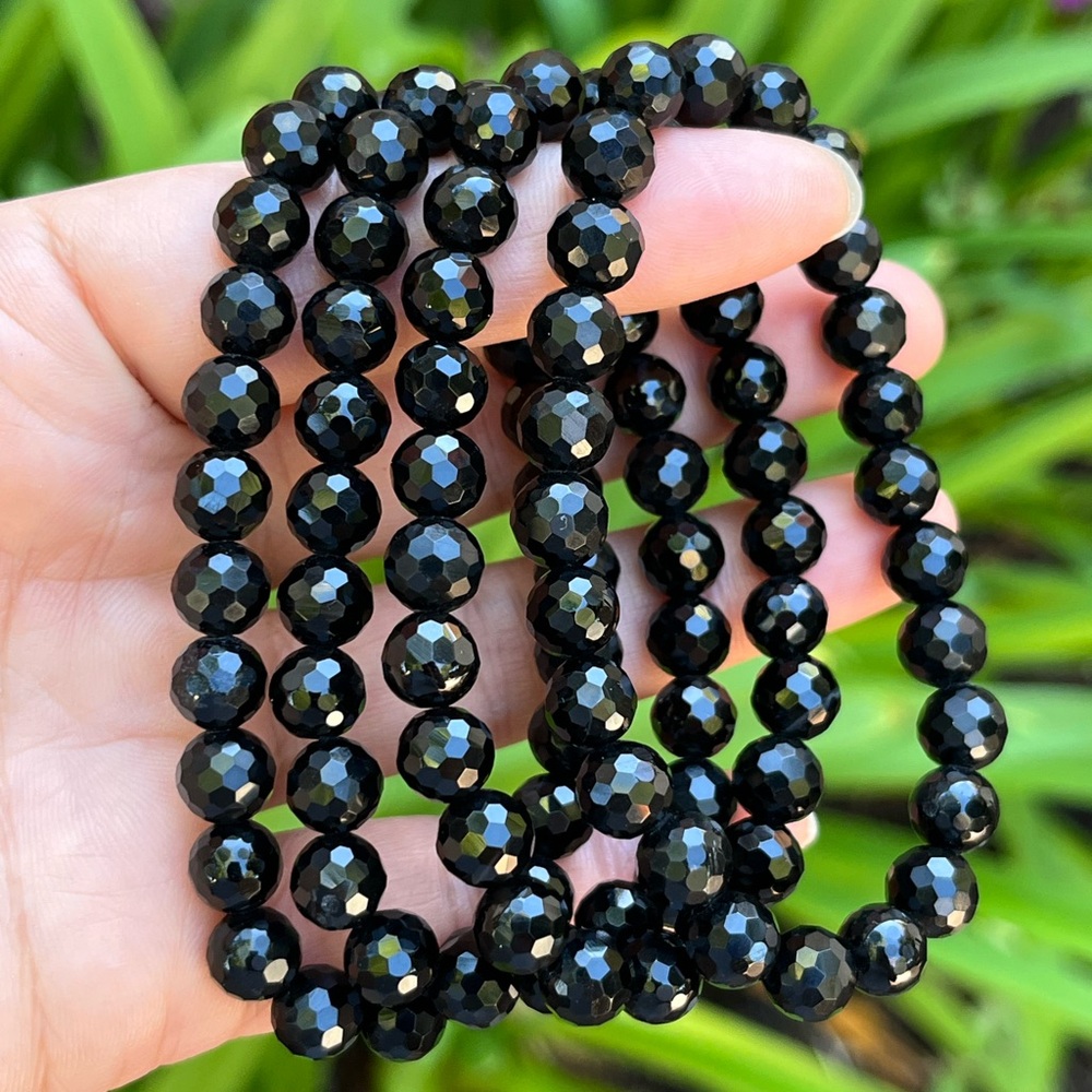 8mm stretchable faceted black obsidian bracelet 0272 - Picture 5 of 8